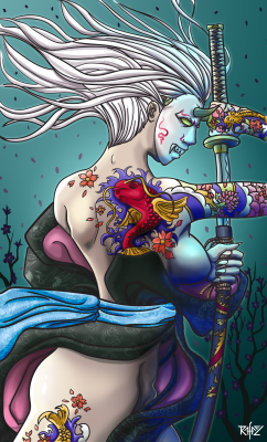 rafadg-illustration:  Oni Mask Samurai Girl“Women are a well