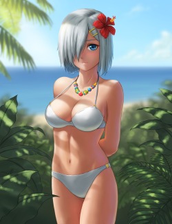 eno ti deng kantai collection hamakaze (kancolle) bikini cleavage