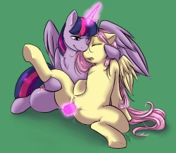 ask-hot-strawberry:  Fluttershy! :D Links: 1. http://honeyclop.tumblr.com/post/59066066245/twilicorn-x-fluttershy-for-a-close-friend-of