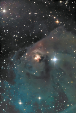 spaceplasma:  T Tauri and Hind’s Variable Nebula The orange