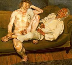 akaixab:  Naked man with his friend by Lucian Freud