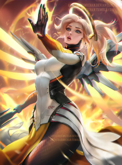 sakimichan:   Mercy‬ from ‪overwatch‬. my fav fem hero