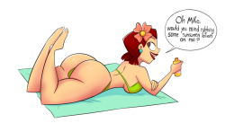 ck-blogs-stuff:  2 birthday commission pieces I ordered from @kindahornyart featuring Zoey (Total Drama) and Emma (Ridonculous Race) asking their respective BF’s to rub suntan lotion on their backsides =P Zoey DA Link Emma DA Link 