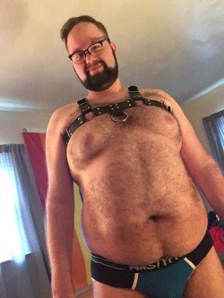 Sexy! Love the harness on him!