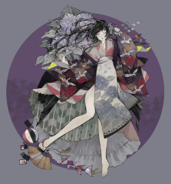 jlingasd:  紫陽花に映す by ねこ助 || 「Pixiv」 ||