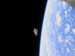 spaceexp:  An abandoned spacesuit in low earth orbit. 