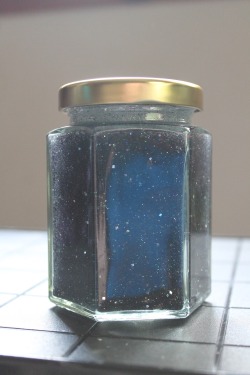 cityelf:  Made my brother a black glitter jar that clears to