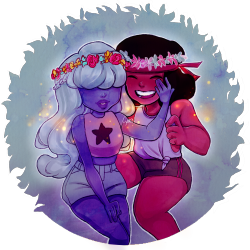 cyarindraws:  Two cuties with flower crowns. 