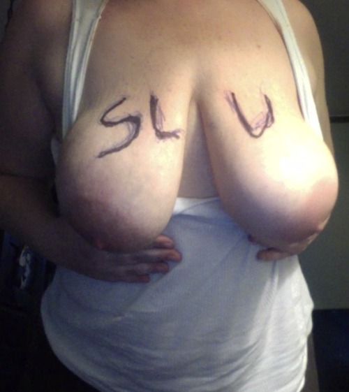 whoreneegirl:  look whatâ€™s going on under my clothes today â€¦ almost there. Nine followers to1,000!!! Love you all tumblees! Share these tits. Share my pussy and share my fucking tight asshole. Love you!  “SLUT” (we’ll assume the