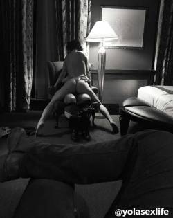 yolasexlife:  Hotel room with a friend. Hubby watching (2017).