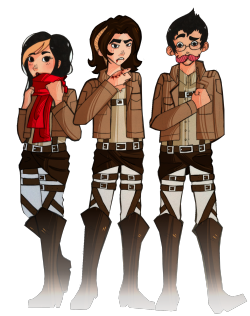leslielumarie-art:  Suzy, Eren Arin, and Markiplier all mentioned that they like Shingeki no Kyojin so yknow this was a natural thing to do.
