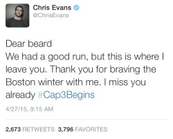 daily-superheroes:  Chris Evans says his goodbyes before filming