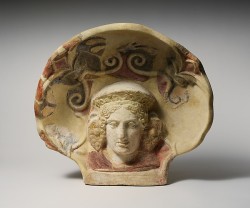 centuriespast:  Terracotta antefix (roof tile) with head of a
