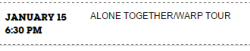 “Alone Together” is now listed for January 15th the