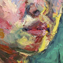 postsxmichelle:  Self-portrait detail, Oil on canvas (3’x4’)