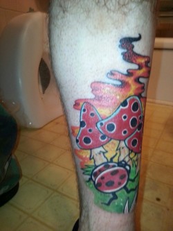 My new tattoo I got tonight..  always wanted some mushrooms and