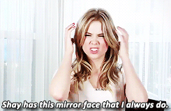 :  the pll cast imitating/making fun of Shay Mitchell’s “mirror