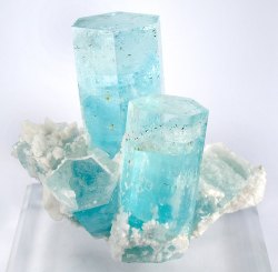 Aquamarine (beryl) with schorl; Pakistan