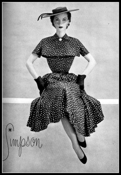 lavoilette:  Model in dotted dress by Adele Simpson, Vogue, February