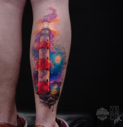 tattooideas123:  Colorful Freehand Lighthousehttp://tattooideas247.com/colorful-freehand-lighthouse/