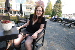 likethemaverage:Sitting in a restaurant in black stockings without