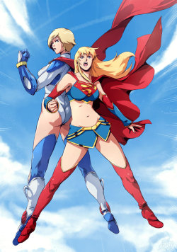 superheropinups:  Power Girl & Supergirl - Santi Casas 