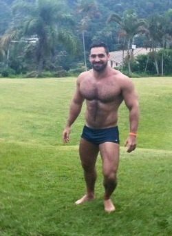 Handsome, hairy, sexy, and muscular with a respectable bulge