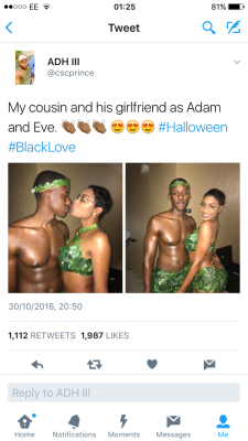 chrissongzzz:  My cousin and his girlfriend as Adam and Eve.