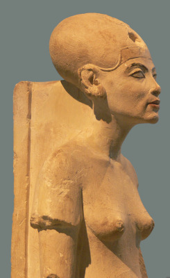 ancientart:  Standing-striding figure of Nefertiti, made of limestone,