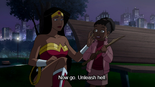 sugarspicenotallnice:  ask-gallows-callibrator:  IS WONDER WOMAN TELLING HER TO GO STAB THOSE BOYS AND PROBABLY KILL THEM  Yes 