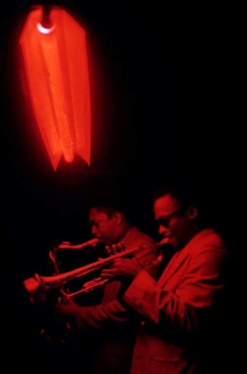 Miles Davis with John Coltrane, Café Bohemia, 1958. Photographer