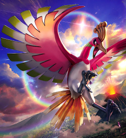 shelgon:Official Artwork of Ho-oh - Burning Shadows Expansion