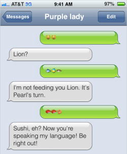 Lion got hungry and texted Amethyst cause they both like to eat.(Submitted