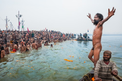 nakedattheriver:   	During Kumbh Mela pilgrimage 2013, Allahabad,