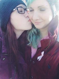 lesbian-sweethearts:  Kisses on our walk in the park :) Follow