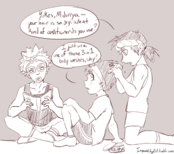 possiblynya:  midoriya barged in on their spa day so they let