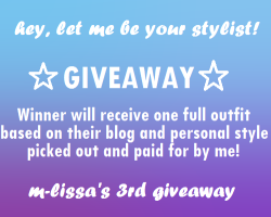 m-lissa:  m-lissa:  I’m excited to announce my third giveaway!