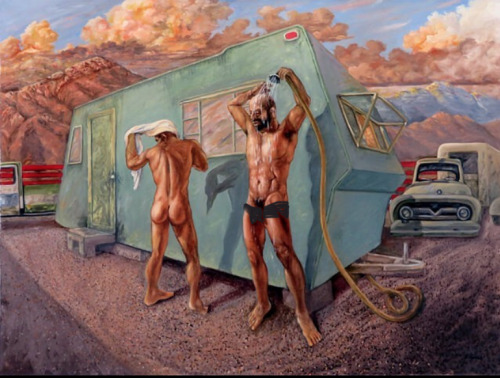 alanspazzaliartist:  Steve with His Trailer’ by Delmas Howe,