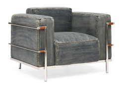  Denim Armchair with Chrome Accent   are you kidding me tho