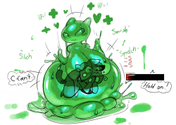 keijimatsu:  roymccloud:  ALL HAIL THAT IS SLIME BOSS.An OC collaboration