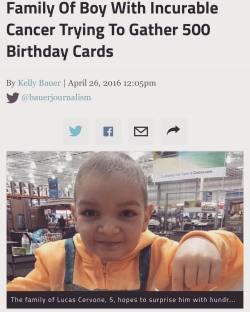 Please send birthday cards to:  Lucas Bear Heroes, 40 E. Chicago