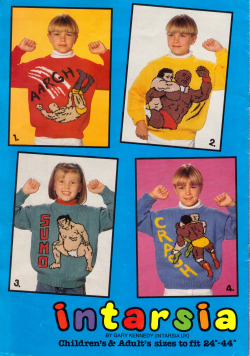Presenting Wrestling Action: 4 knitting patterns by Gary Kennedy (Intarsia UK, 1992)  From a jumble sale in Nottingham.  