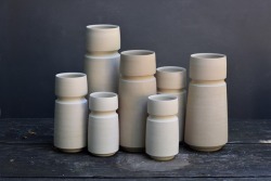 bobdinetz:  Collared cylinders in light and dark stoneware.