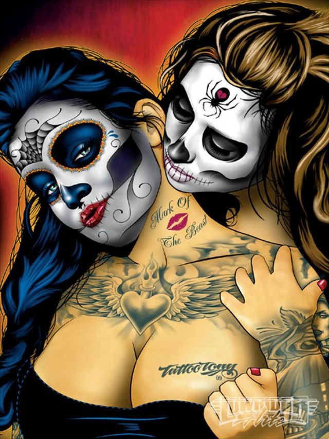 naughtyhalloweenart:Sugar Skulls by Tattoo Tony