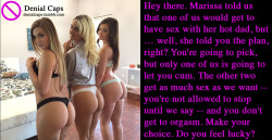 Hey there. Marissa told us that one of us would get to have sex