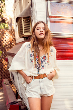 urbanoutfitters:  Peasant tops + denim cutoffs. (Photography