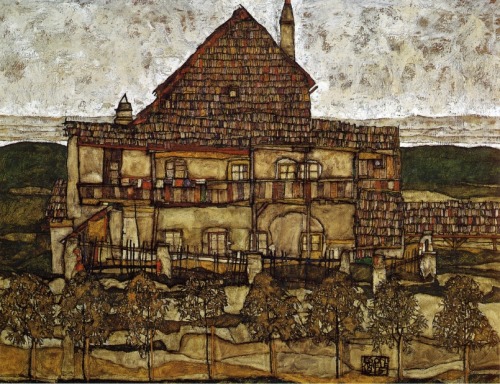artist-schiele: House with Shingles, 1915, Egon Schiele Medium: