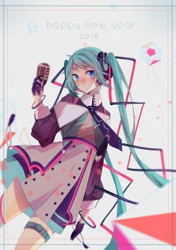 VOCALOID、初音ミク、高解像度、非常に高い解像度、テキスト、英語テキスト、❤、ドレス、ベルト、ボタン、リボン、キューブ、ネクタイ、バックル、ストライプ、ヘアリボン、ロングヘア、ツインテール、ショートドレス、ダッチアングル、マイクロフォン、asymmetrical