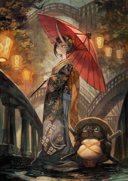 lalalalack:  黒い雨赤い傘　今日はちょっと和風な感じに