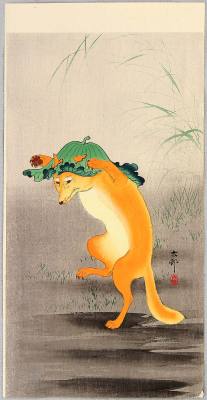 taishou-kun:  drawpaintprint:  Ohara Koson: Dancing Fox (c. 1910s) 